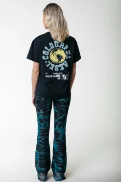 Clearance Colourful Rebel Animal Mesh Flare Pants | Storm green Stormgreen