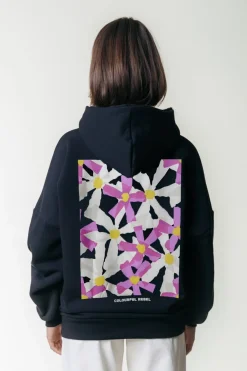 Best Colourful Rebel Flower Square Hoodie | Black