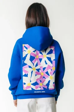 Clearance Colourful Rebel Flower Square Hoodie | Blue