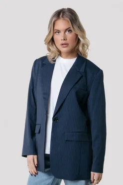 Clearance Colourful Rebel Gemma Pinstripe Blazer | Dark blue Darkblue