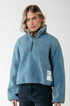 Outlet Colourful Rebel Jills Teddy Zip Sweat | Mineral blue Mineralblue