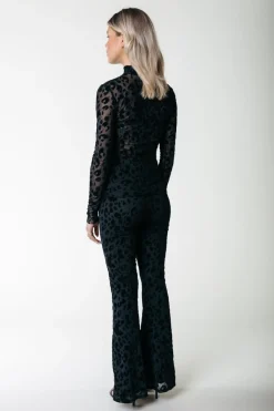 New Colourful Rebel Leopard Flock Mesh Flare Pants | Black