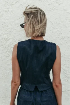 Fashion Colourful Rebel Loiza Pinstripe Gilet | Dark blue Darkblue