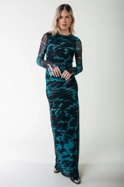 Hot Colourful Rebel Maude Animal Mesh Dress | Storm green Stormgreen