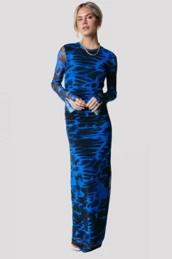 Fashion Colourful Rebel Maude Animal Mesh Dress | Deep blue Deepblue
