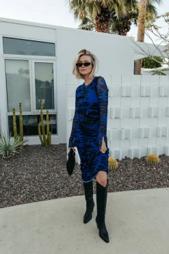 Fashion Colourful Rebel Maude Animal Mesh Dress | Deep blue Deepblue