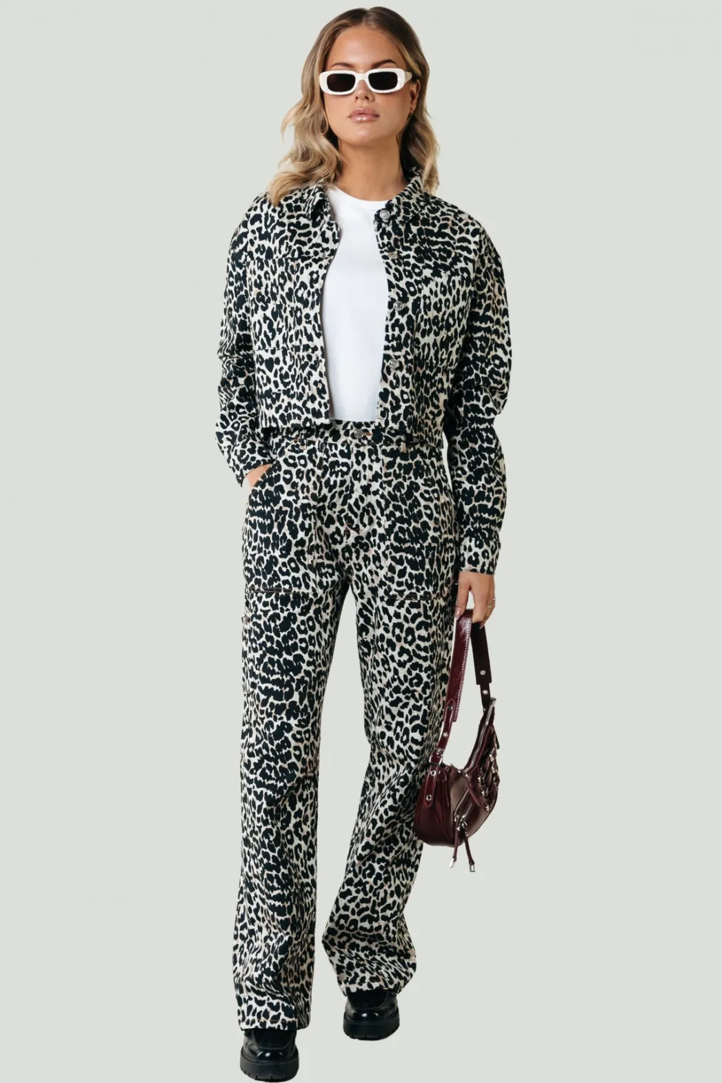 Outlet Colourful Rebel Olle Leopard Cropped Denim Blouse | Beige