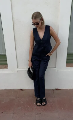 Hot Colourful Rebel Rus Pinstripe Straight Pants | Dark blue Darkblue