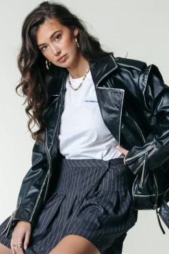 Sale Colourful Rebel Sage Leather Biker Jacket | Black