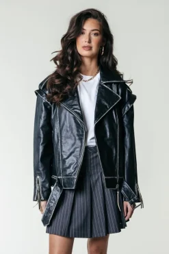 Sale Colourful Rebel Saige Leather Biker Jacket | Black