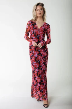 Hot Colourful Rebel Sariah Mesh Maxi Dress | Scarlet Red Scarletred