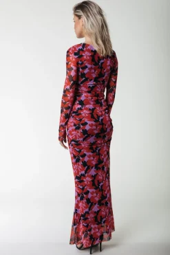 Hot Colourful Rebel Sariah Mesh Maxi Dress | Scarlet Red Scarletred