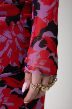 Hot Colourful Rebel Sariah Mesh Maxi Dress | Scarlet Red Scarletred