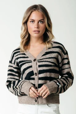 Fashion Colourful Rebel Shara Zebra Knitted Cardigan | Brown