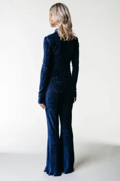 Clearance Colourful Rebel Structure Velvet Flare | Peacoat Blue Peacoatblue