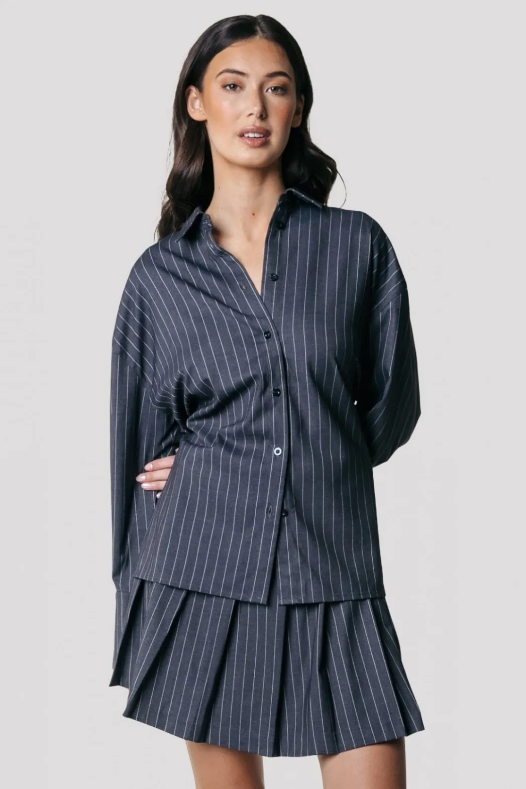 Outlet Colourful Rebel Talia Pinstripe Blouse | Dark Anthracite Darkanthracite