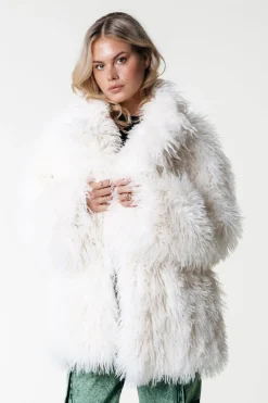 Sale Colourful Rebel Ulla Faux Fur Coat | Off white Offwhite