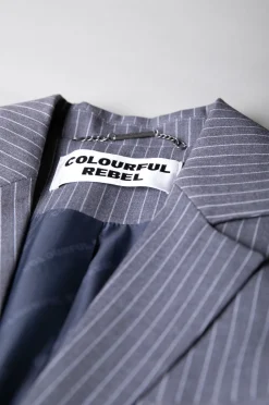 Sale Colourful Rebel Winoah Stripe Cropped Blazer | Dark grey Darkgrey